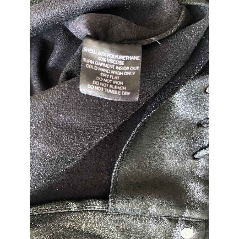 I AM GIA Faux Leather Pants Women 26x32 Black Embroidered Raw Hem Stretch Biker - Picture 5 of 11